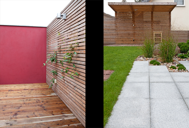 Gartenholzterrasse und Sichtschutz